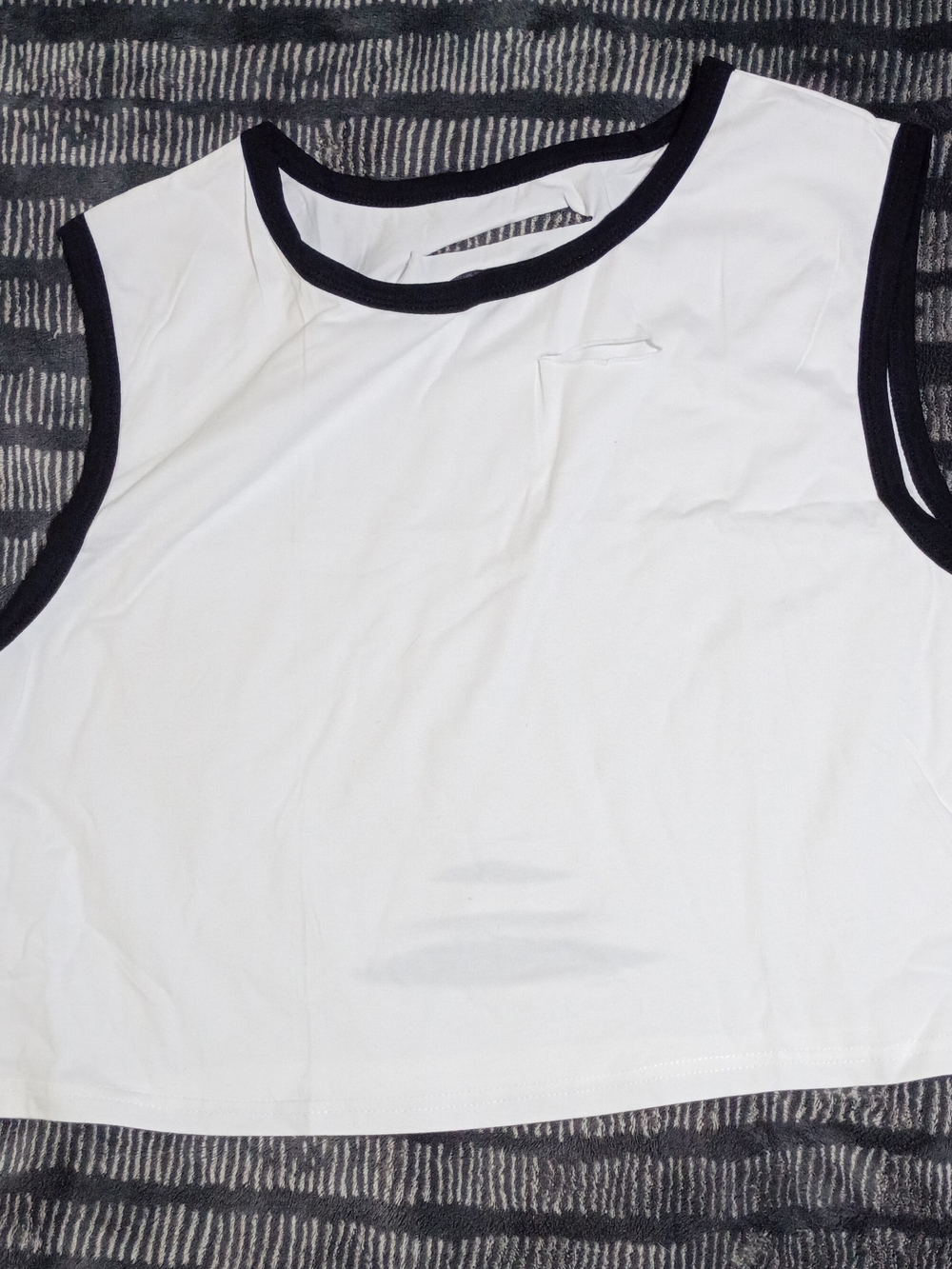 Women's White Sleeveless Crop Tank with Black Trim